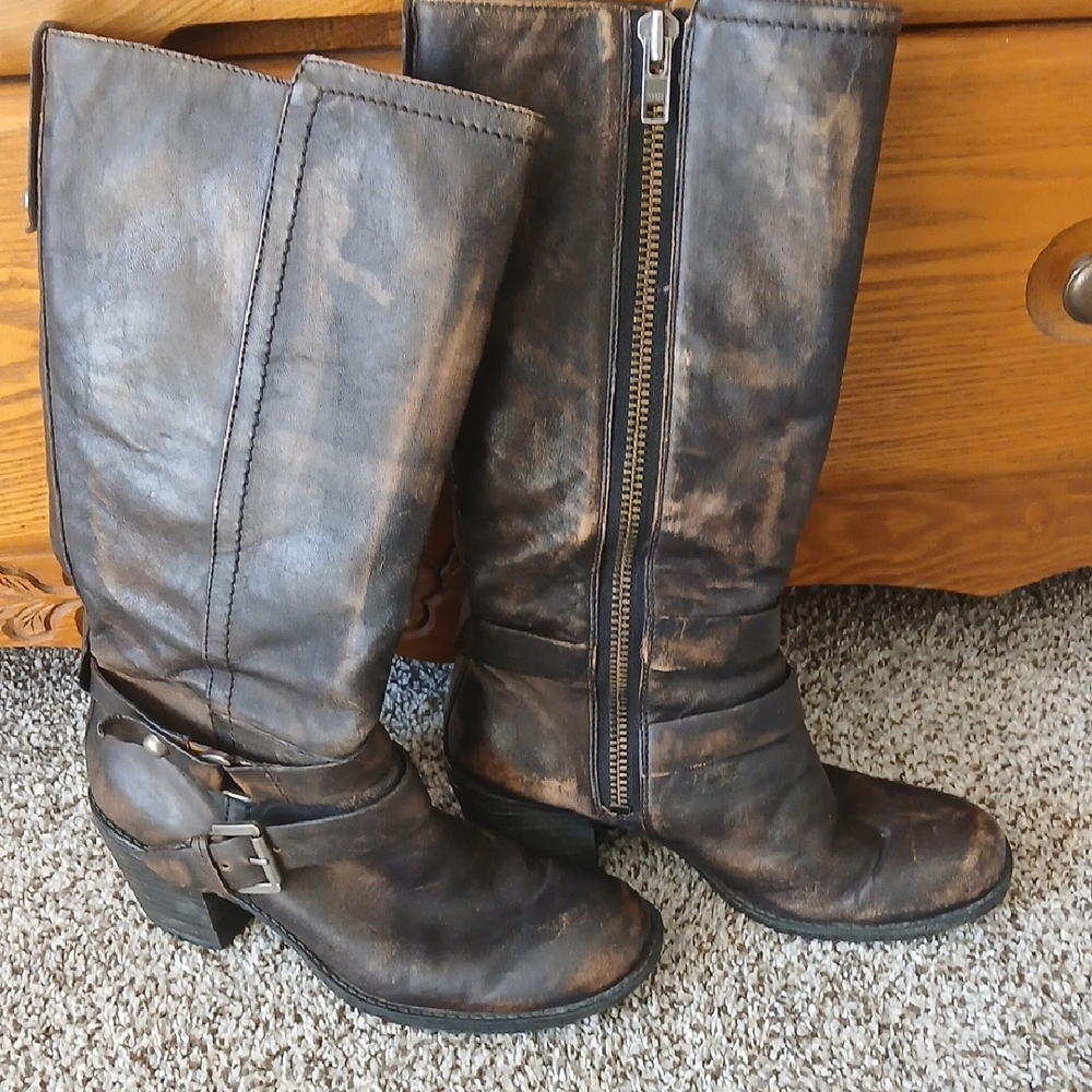 Distressed Brown Leather Boots